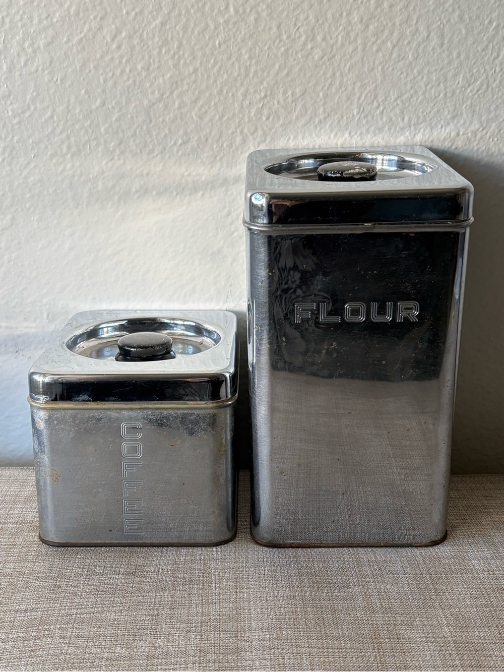 Vintage Beauty Ware Stainless Steel Flour & Coffee Canisters Set Stackable VTG